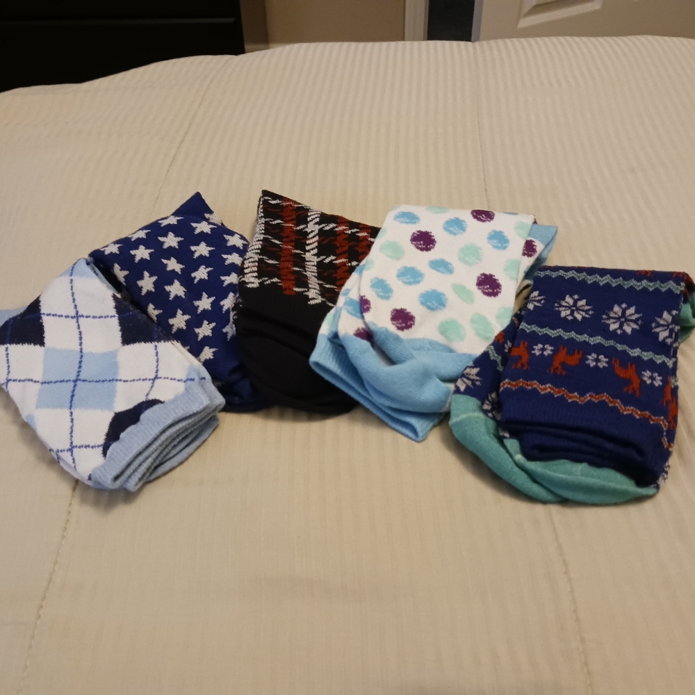 Woman's Patterned Socks Set - Blue, Black, White. Never Been Worn.